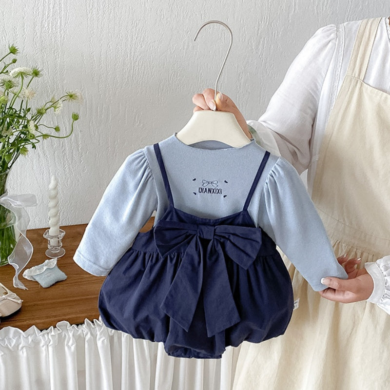 【BABY】蝶結びサロペットロンパース＆刺繍ロゴトップスSK106811