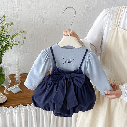 【BABY】蝶結びサロペットロンパース＆刺繍ロゴトップスSK106811