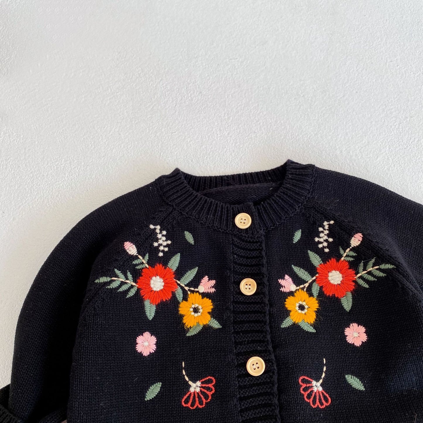 【BABY】フラワー刺繡暖かいニットカーディガンSK022801