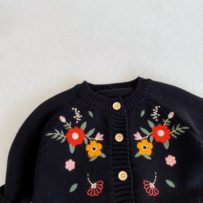 【BABY】フラワー刺繡暖かいニットカーディガンSK022801