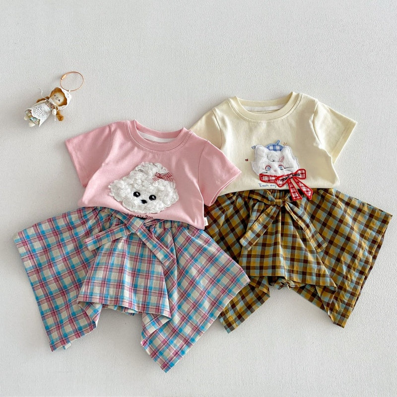 【BABY&KID】夏新作 立体カートゥーンTシャツ、チェックキュロットSK105219