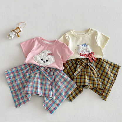 【BABY&KID】夏新作 立体カートゥーンTシャツ、チェックキュロットSK105219
