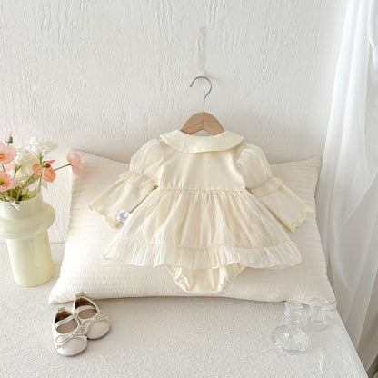【BABY】韓国風パフスリーブチュールロンパースワンピSK103610