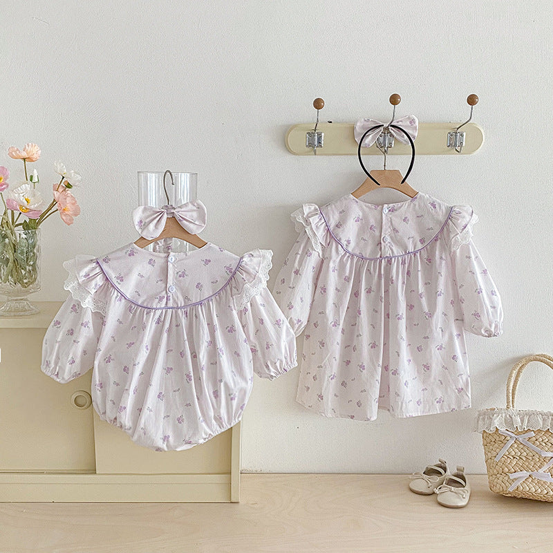 【姉妹服】パープルチューリップロンパース、ワンピースSK101124