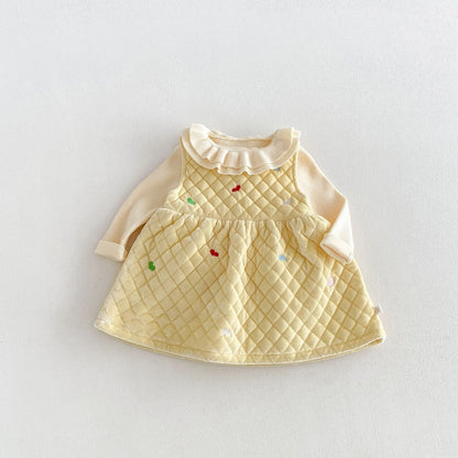 【BABY&KID】ベルベットハート刺繍ワンピース、フリル襟ニットSK108111