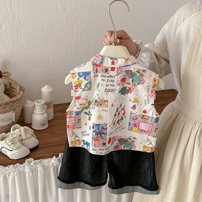 【BABY】夏新作カートゥーンノースリーブシャツ＆デニムパンツSK105313