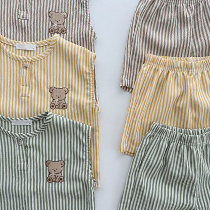 【BABY&KID】夏新作 ボーダーノースリーブベアセットアップSK091205