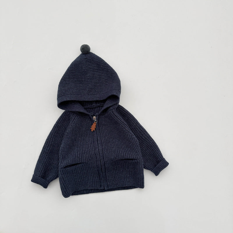 【BABY&KID】冬新作無地フード付きニットカーディガンSK103010