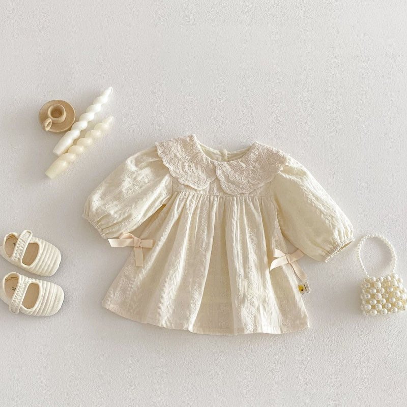 【BABY&KID】襟付きジャカード長袖ワンピースSK104320