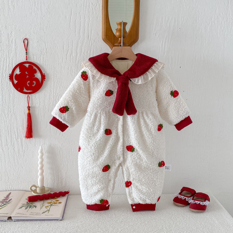 【BABY】冬新作いちご裏起毛カバーオールSK102709