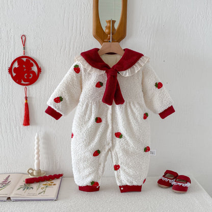 【BABY】冬新作いちご裏起毛カバーオールSK102709