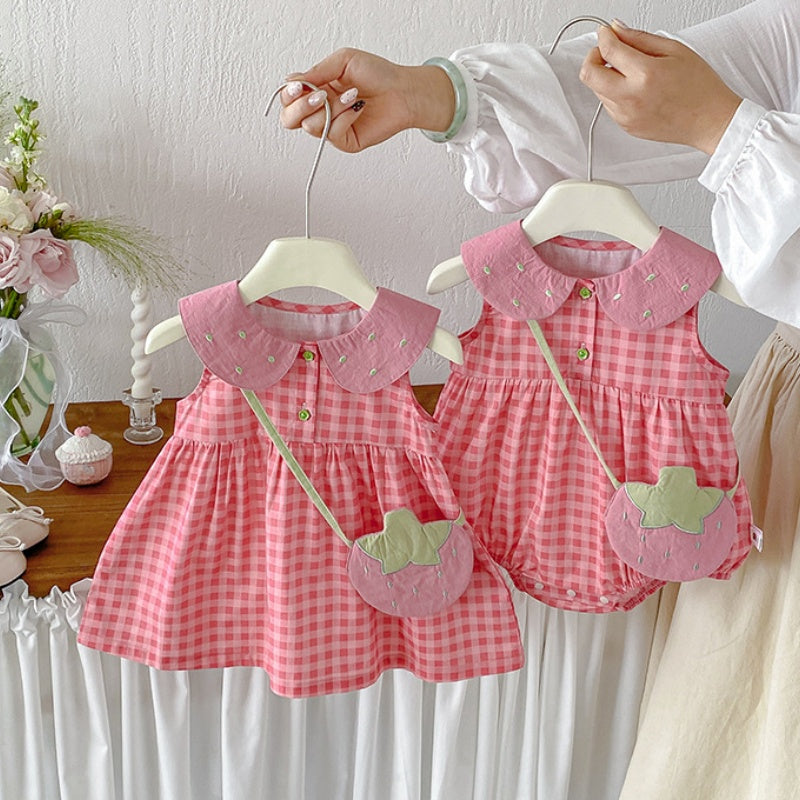 【BABY】夏新作コットンチェックロンパース、ワンピースSK105706