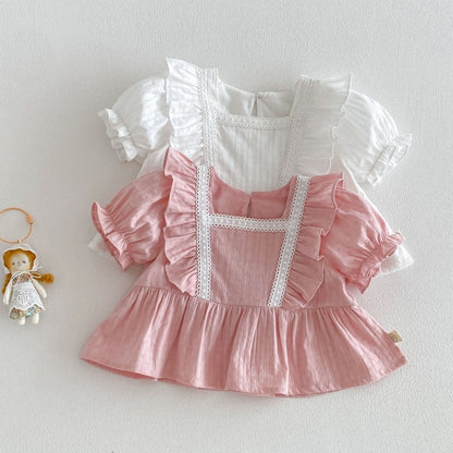 【BABY&KID】夏新作 フリルスリーブスクエアネックブラウス、デニムパンツSK105216
