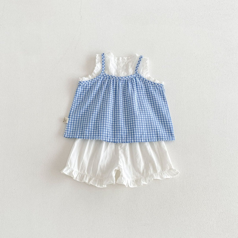 【BABY&KID】夏新作キャミチェックシャツ＆ショートパンツSK105802