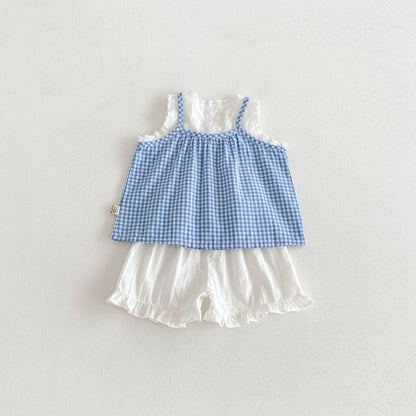 【BABY&KID】夏新作キャミチェックシャツ＆ショートパンツSK105802