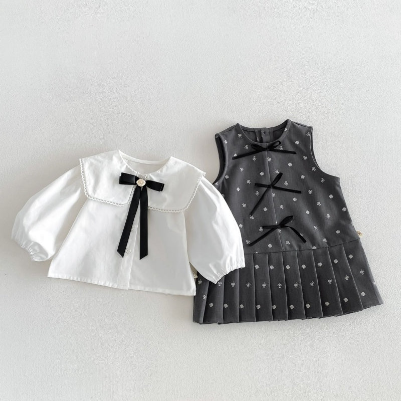 【BABY&KID】蝶結びワンピース、スクエアネック無地シャツSK107208