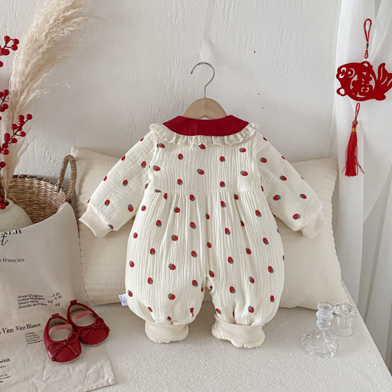 【BABY】冬新作いちご柄レース襟カバーオールSK102710