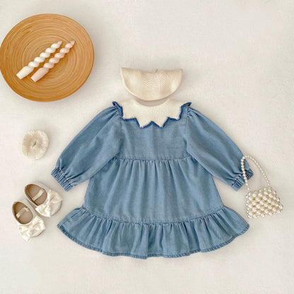 【BABY&KID】ニット襟デニムワンピースSK011001