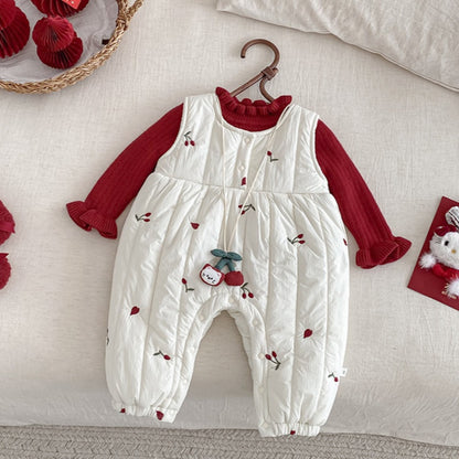 【BABY】冬新作チェリー刺繍キルティングカバーオールSK103109