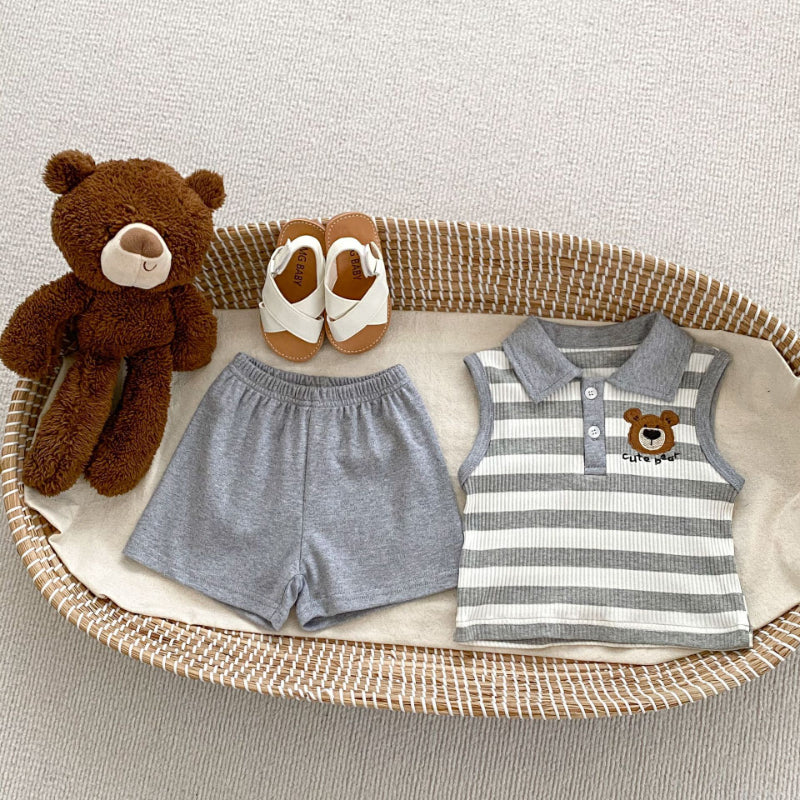 【BABY&KID】夏新作 ストライプくまロンパース、セットアップSK072524