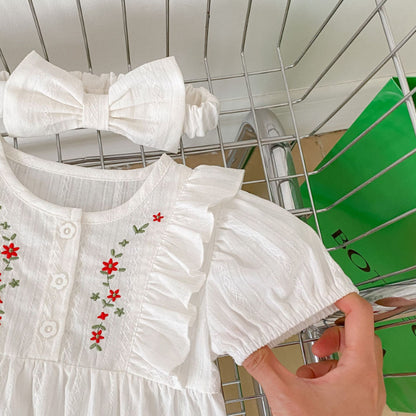 【BABY】夏新作 コットンのスタイリッシュな刺繍入りラウンドネックロンパースSKO70706
