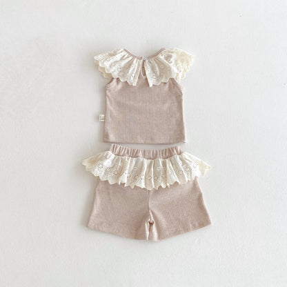 【BABY&KID】夏新作 レースフリル襟セットアップSK082610