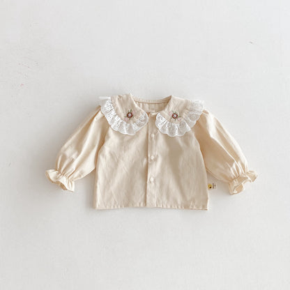 【BABY】花刺繍サロペット＆レース襟ブラウスSK092516