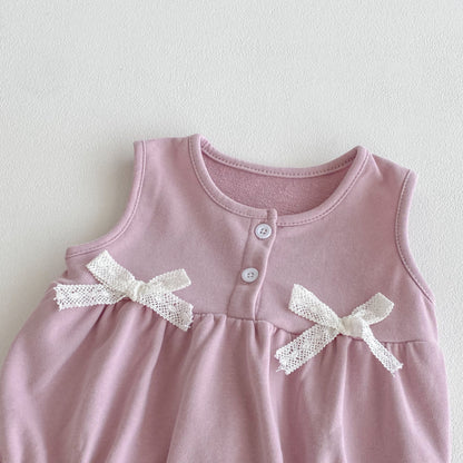 【BABY】リボンクルーネックロンパース、花刺繍カラーTシャツSK100741