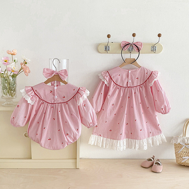 【姉妹服】さくらんぼ柄ロンパース、ワンピースSK101122