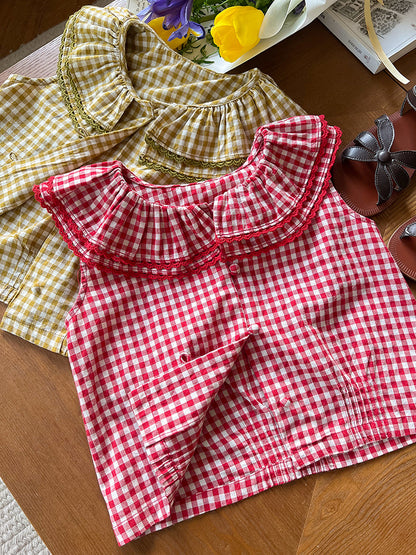 【BABY&KID】夏新作 フリル襟チェックガールシャツSK092631