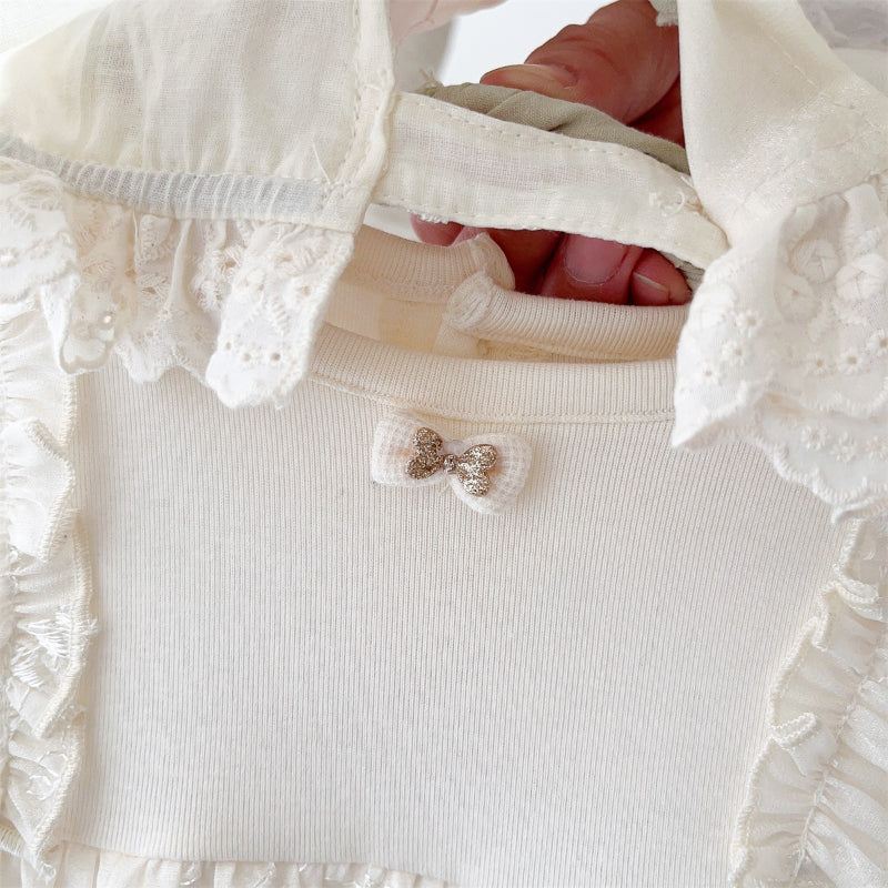 【BABY】花柄刺繍蝶結びロンパースSK010303