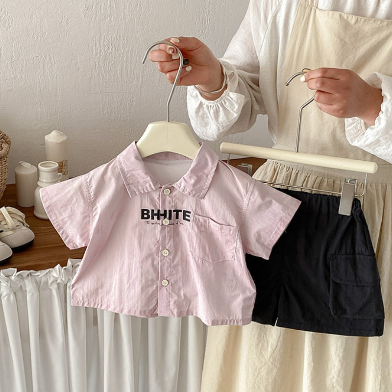 【BABY】夏新作英字シャツ、ダブルポケットショートパンツSK104523