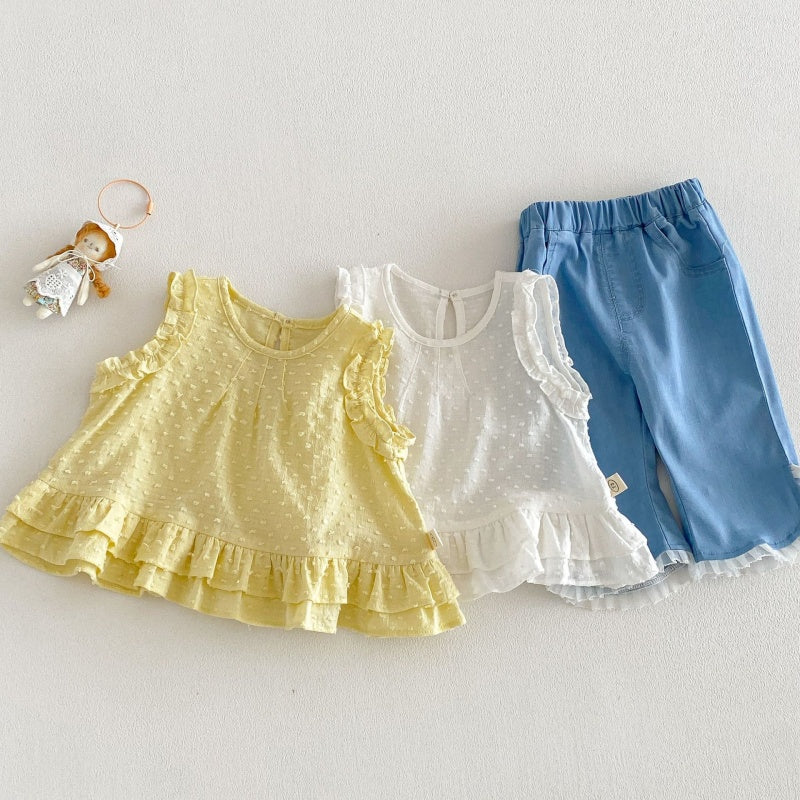 【BABY&KID】夏新作 無地ジャカードブラウス、デニムパンツSK105217