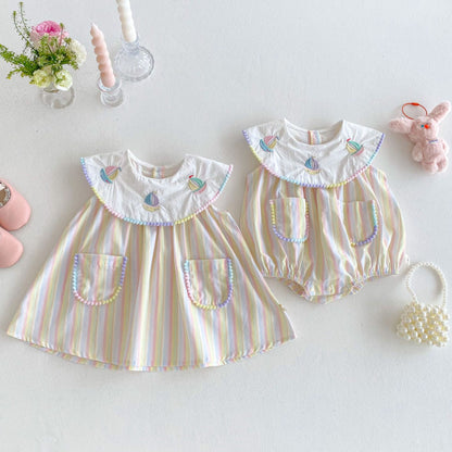 【姉妹服】夏新作 刺繍セーラー舟ロンパース、ワンピースSK072316