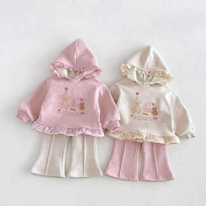 【BABY&KID】冬新作くまプリントトレーナー、フレアパンツSK108524