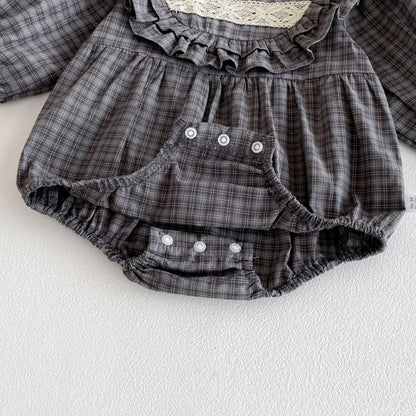 【BABY】レトロチェックレースロンパースSK100705