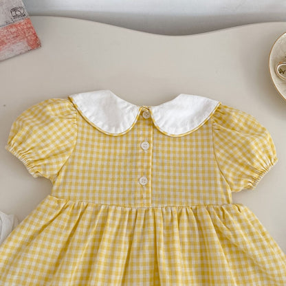 【BABY】夏新作 チェックあひる刺繍ロンパースSK104907