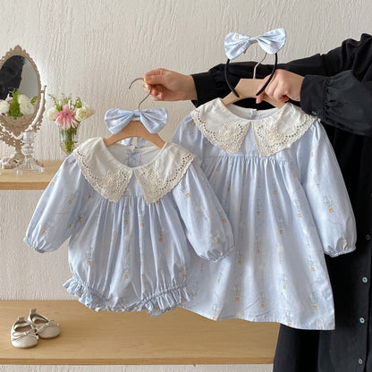 【姉妹服】バルーン刺繍襟ロンパース、ワンピースSK101116
