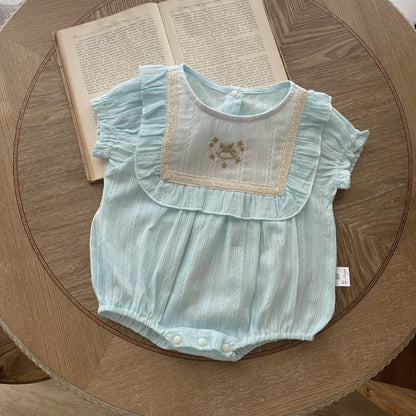 【BABY】夏新作 刺繍入り半袖ロンパースSK091318