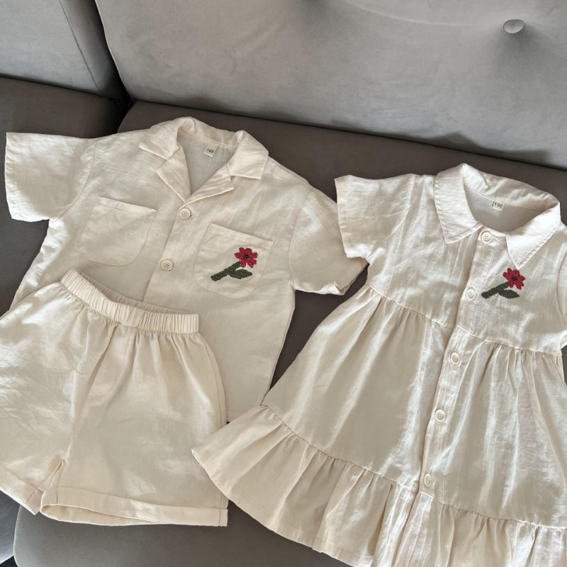 【BABY＆KID】夏新作 フラワー刺繍セットアップ、ワンピースSK063024