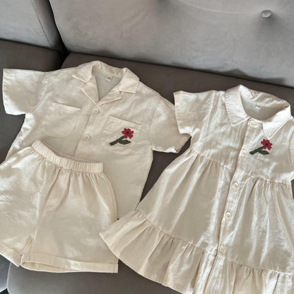 【BABY＆KID】夏新作 フラワー刺繍セットアップ、ワンピースSK063024