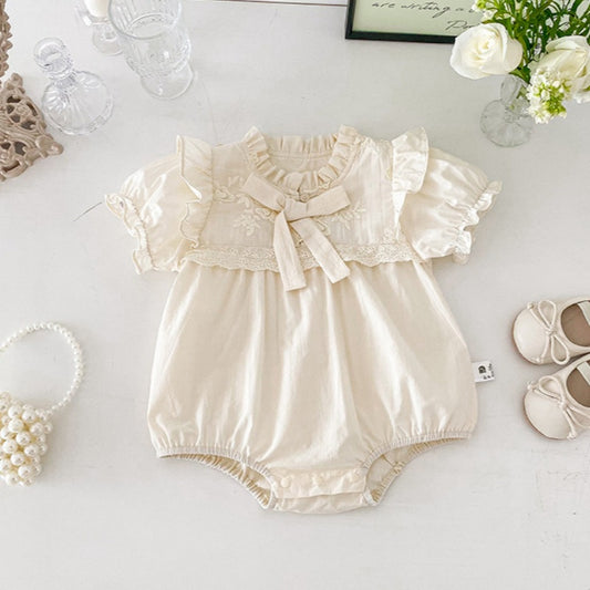【BABY】夏新作 レース刺繍半袖ロンパースSK091803