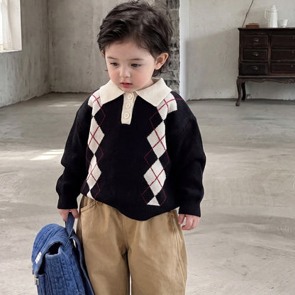 【BABY&KID】ダイヤ柄ニット、裏起毛ストレートパンツSK107019