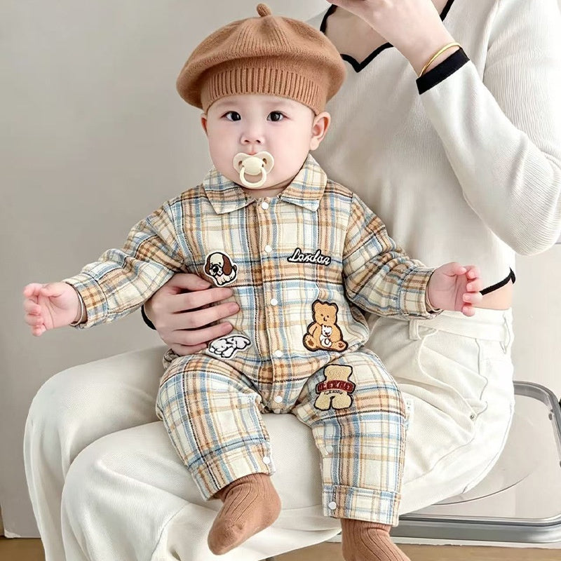 【BABY】カートゥーンワッペンチェックカバーオールSK106709