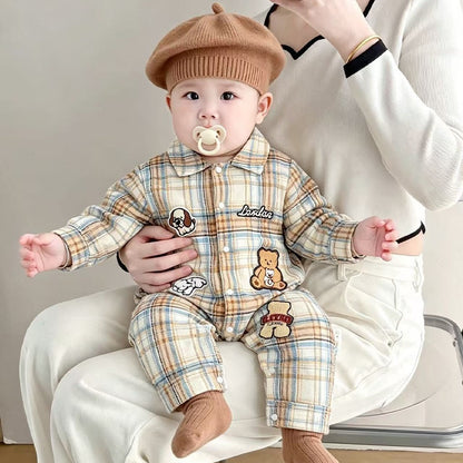 【BABY】カートゥーンワッペンチェックカバーオールSK106709