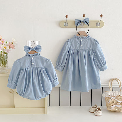 【姉妹服】フリル襟刺繍ロンパース、ワンピースSK101131