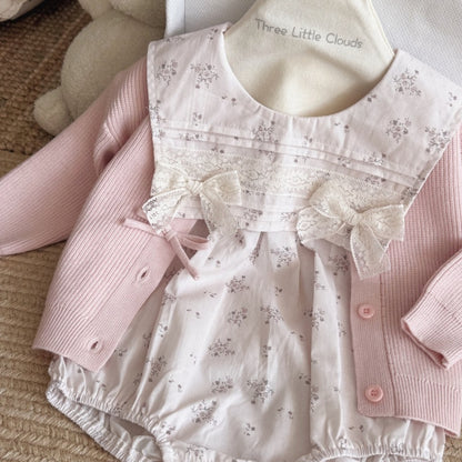 【BABY】レース蝶結び小花柄ロンパースSK106911