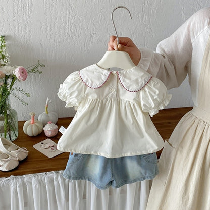 【BABY】夏新作韓国風蝶結びブラウス、蝶結びショートパンツSK104810