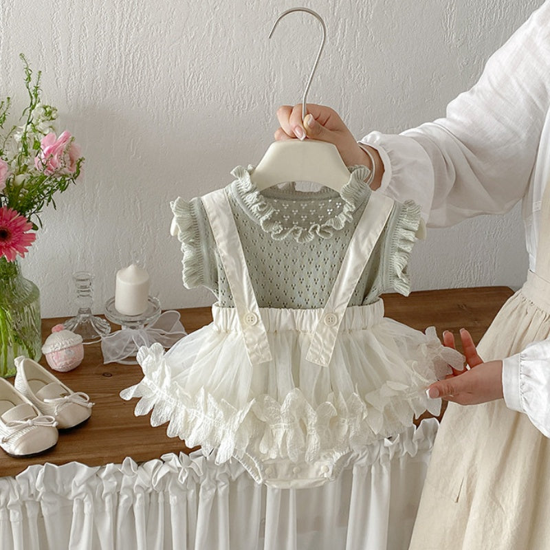 【BABY】夏新作チュールサロペットロンパース、透かし編みニットベストSK105306