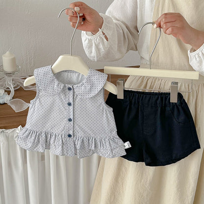 【BABY】夏新作ドットノースリーブシャツ、ブラックショートパンツSK104524